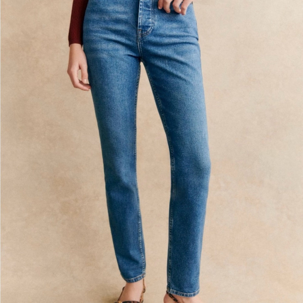 Sezane Blue Straight Leg Jeans High Waisted